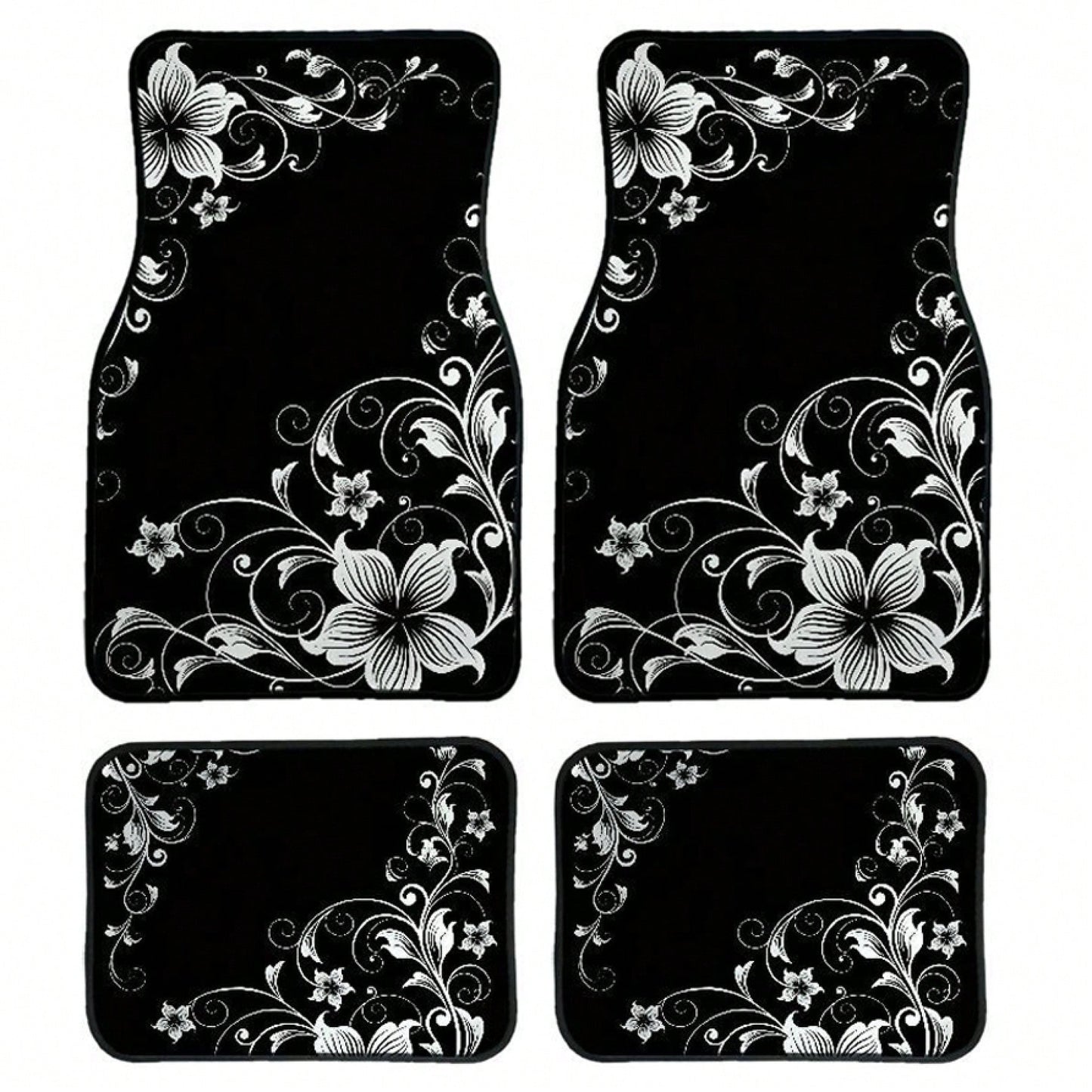 2pcs/4pcs Car Floor Mats And Trunk Mats, Floral Pattern Design, Multifunctional, Stylish And Easy To Clean, Suitable For Various Car Models And All Seasons, Car Interior Accessories