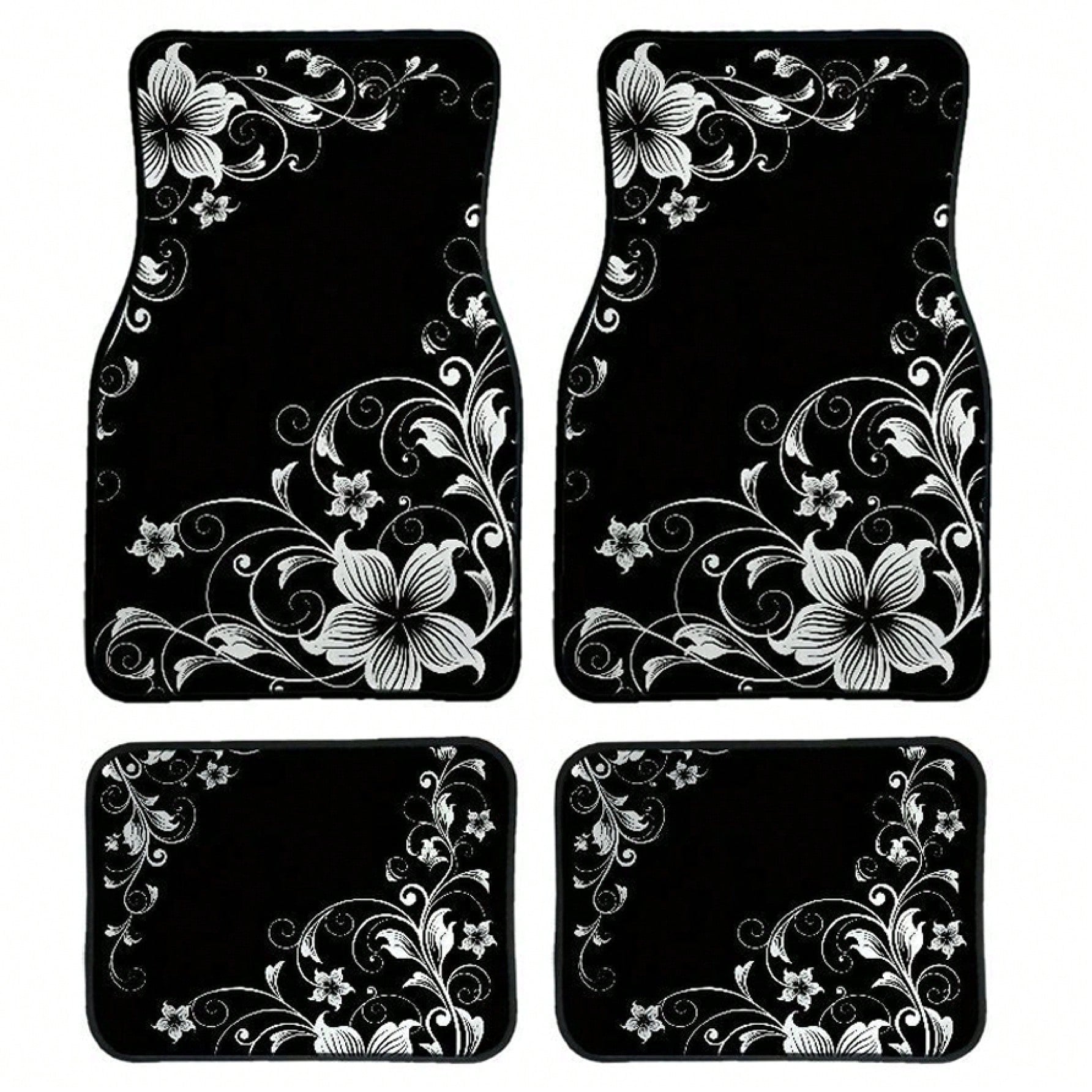 2pcs/4pcs Car Floor Mats And Trunk Mats, Floral Pattern Design, Multifunctional, Stylish And Easy To Clean, Suitable For Various Car Models And All Seasons, Car Interior Accessories