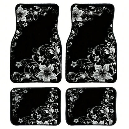 2pcs/4pcs Car Floor Mats And Trunk Mats, Floral Pattern Design, Multifunctional, Stylish And Easy To Clean, Suitable For Various Car Models And All Seasons, Car Interior Accessories