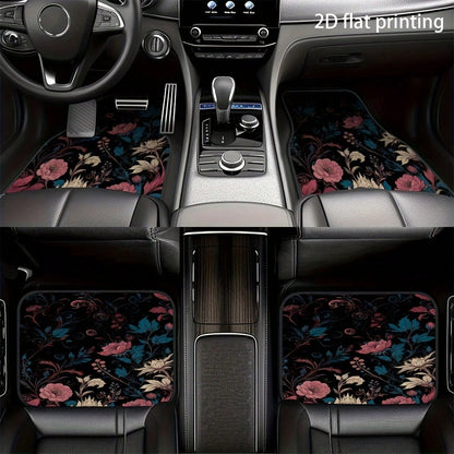 2pcs/4pcs Floral Pattern Car Floor Mats, Polyester Fiber Universal Car Floor Mats, Interior Car Decorations, 2D Flat Printing