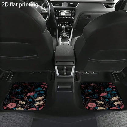 2pcs/4pcs Floral Pattern Car Floor Mats, Polyester Fiber Universal Car Floor Mats, Interior Car Decorations, 2D Flat Printing