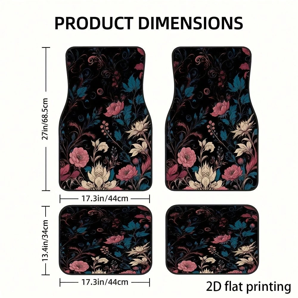 2pcs/4pcs Floral Pattern Car Floor Mats, Polyester Fiber Universal Car Floor Mats, Interior Car Decorations, 2D Flat Printing