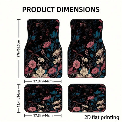 2pcs/4pcs Floral Pattern Car Floor Mats, Polyester Fiber Universal Car Floor Mats, Interior Car Decorations, 2D Flat Printing