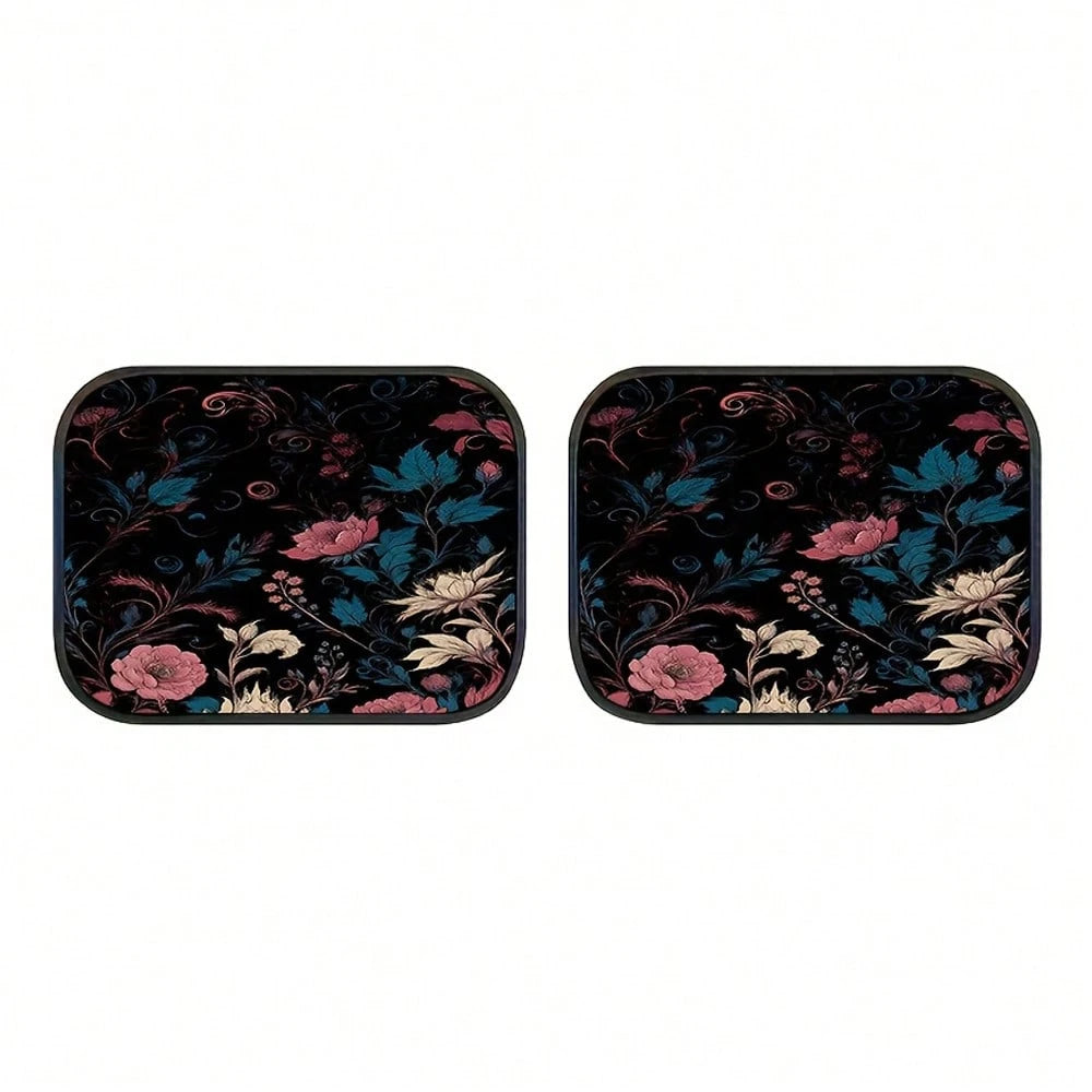2pcs/4pcs Floral Pattern Car Floor Mats, Polyester Fiber Universal Car Floor Mats, Interior Car Decorations, 2D Flat Printing