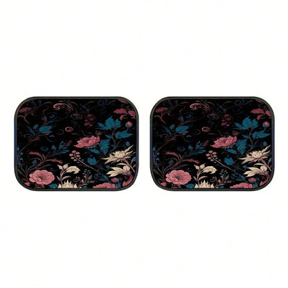 2pcs/4pcs Floral Pattern Car Floor Mats, Polyester Fiber Universal Car Floor Mats, Interior Car Decorations, 2D Flat Printing