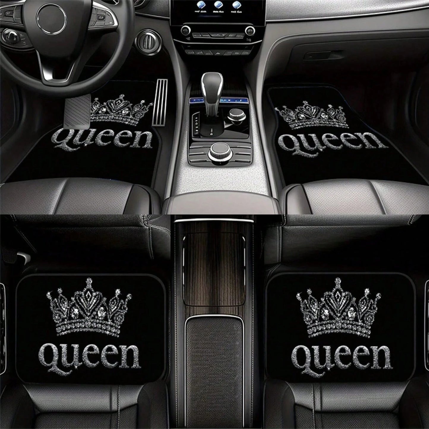 2PCS/4PCS Queen Crown Print Cool Fashion Simple Car Floor Mats, Non-Slip And Stable Without Displacement, Durable And Resistant To Wear, Suitable For All Seasons, Practical Car Interior Decoration Acc
