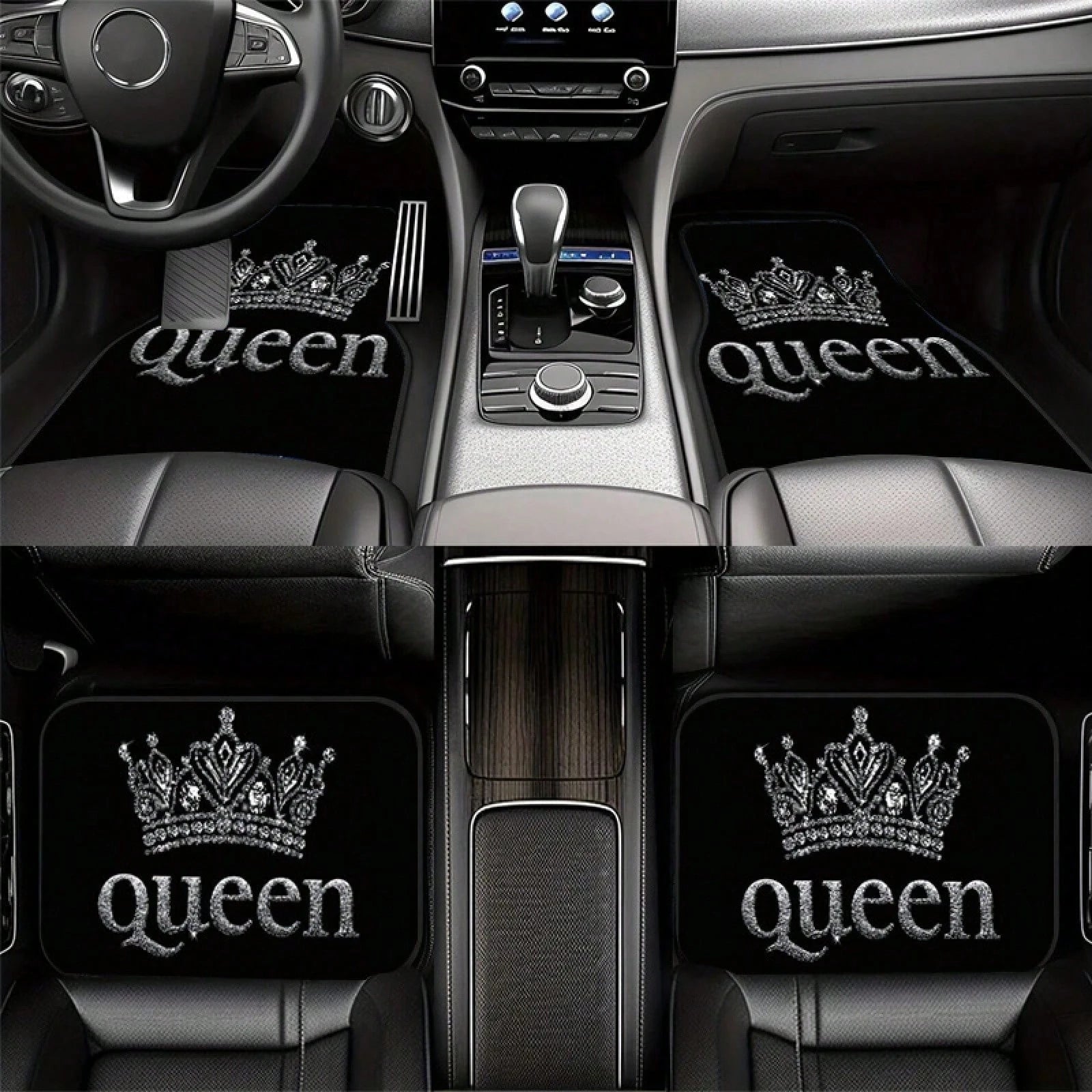 2PCS/4PCS Queen Crown Print Cool Fashion Simple Car Floor Mats, Non-Slip And Stable Without Displacement, Durable And Resistant To Wear, Suitable For All Seasons, Practical Car Interior Decoration Acc