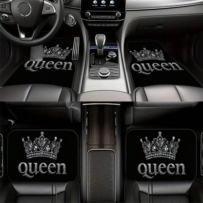 2PCS/4PCS Queen Crown Print Cool Fashion Simple Car Floor Mats, Non-Slip And Stable Without Displacement, Durable And Resistant To Wear, Suitable For All Seasons, Practical Car Interior Decoration Acc