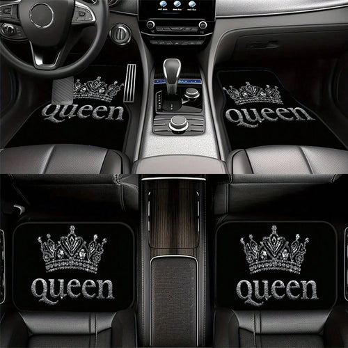 2PCS/4PCS Queen Crown Print Cool Fashion Simple Car Floor Mats, Non-Slip And Stable Without Displacement, Durable And Resistant To Wear, Suitable For All Seasons, Practical Car Interior Decoration Acc