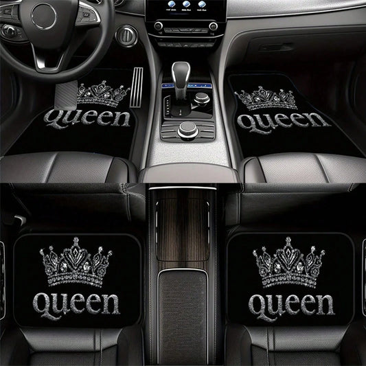 2PCS/4PCS Queen Crown Print Cool Fashion Simple Car Floor Mats, Non-Slip And Stable Without Displacement, Durable And Resistant To Wear, Suitable For All Seasons, Practical Car Interior Decoration Acc