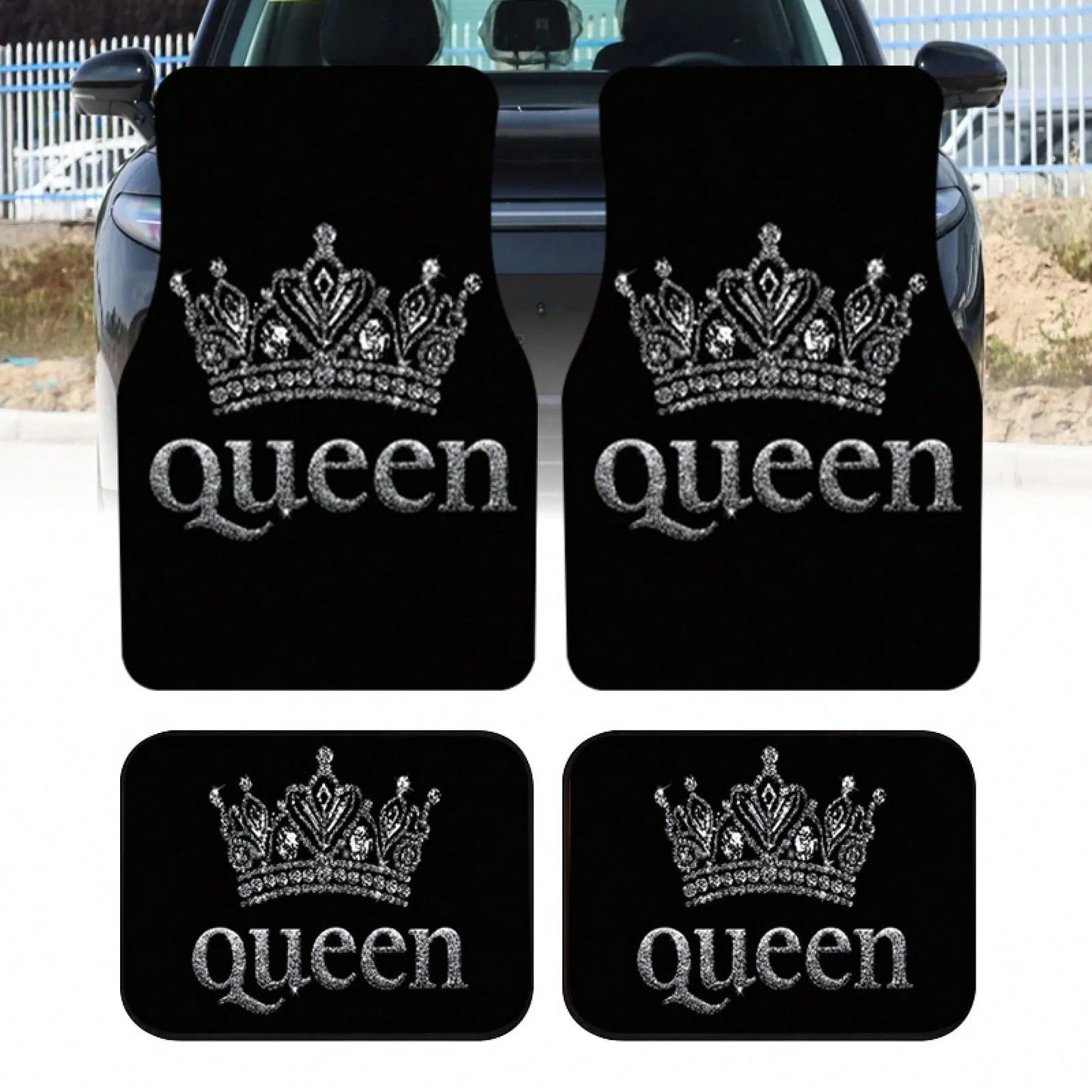 2PCS/4PCS Queen Crown Print Cool Fashion Simple Car Floor Mats, Non-Slip And Stable Without Displacement, Durable And Resistant To Wear, Suitable For All Seasons, Practical Car Interior Decoration Acc