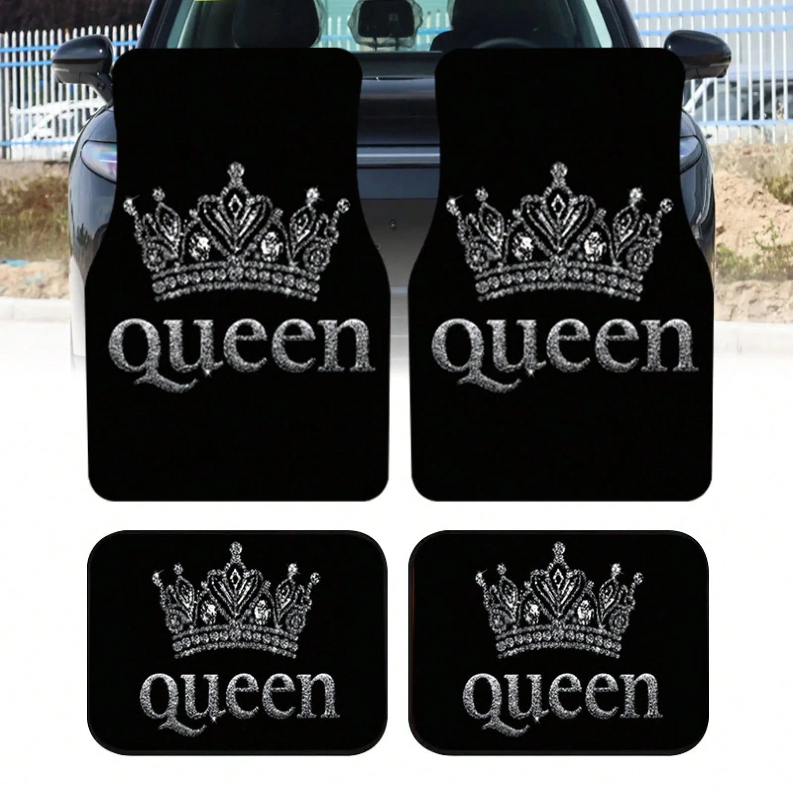 2PCS/4PCS Queen Crown Print Cool Fashion Simple Car Floor Mats, Non-Slip And Stable Without Displacement, Durable And Resistant To Wear, Suitable For All Seasons, Practical Car Interior Decoration Acc