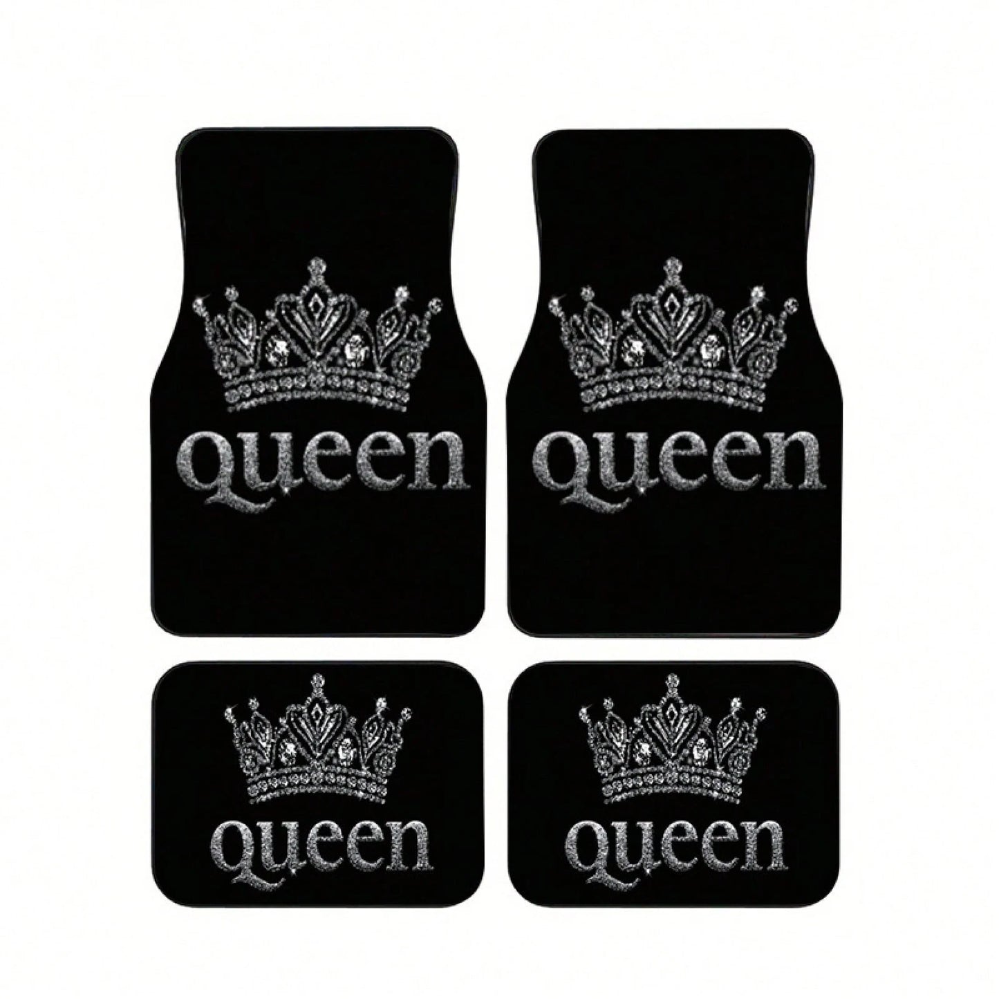 2PCS/4PCS Queen Crown Print Cool Fashion Simple Car Floor Mats, Non-Slip And Stable Without Displacement, Durable And Resistant To Wear, Suitable For All Seasons, Practical Car Interior Decoration Acc