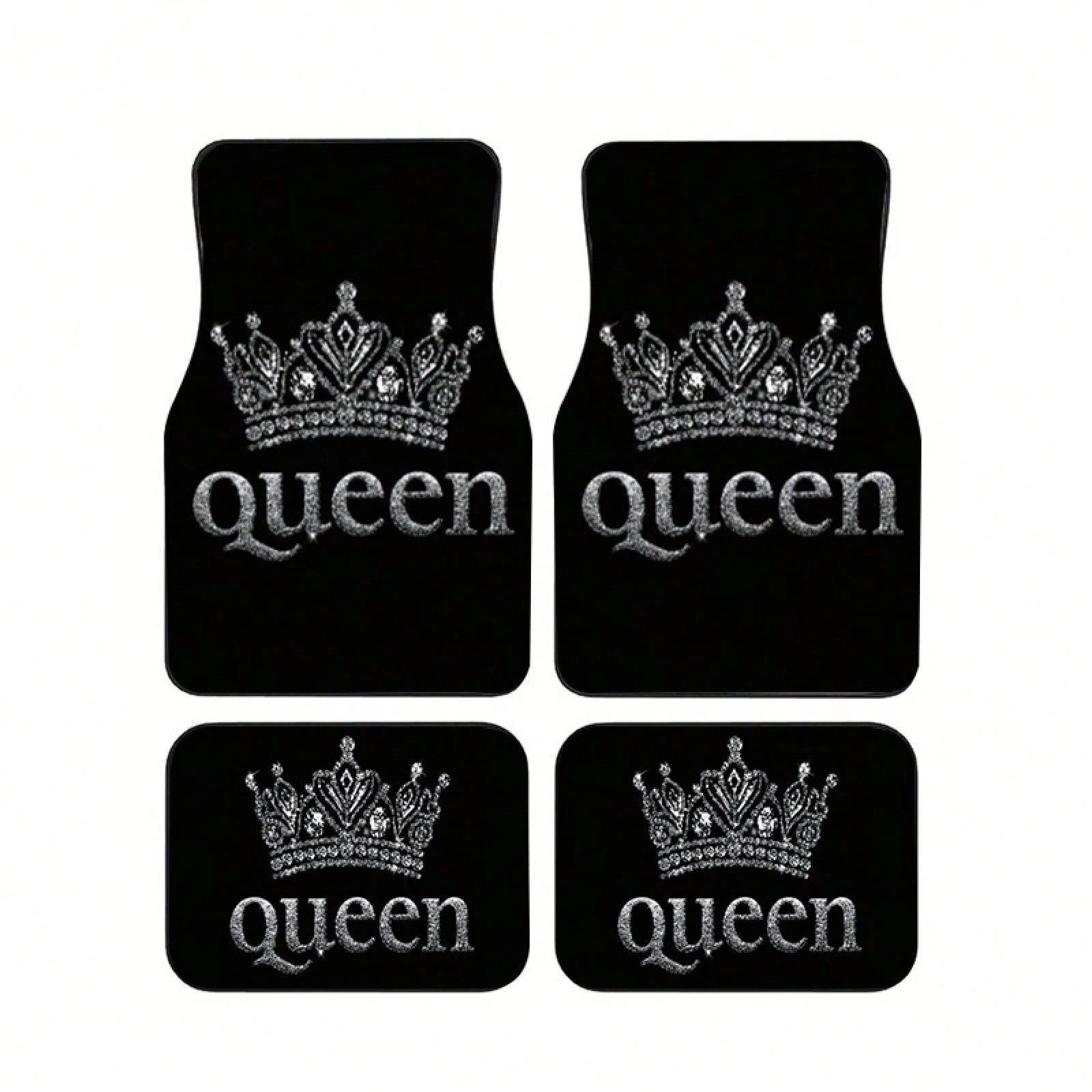 2PCS/4PCS Queen Crown Print Cool Fashion Simple Car Floor Mats, Non-Slip And Stable Without Displacement, Durable And Resistant To Wear, Suitable For All Seasons, Practical Car Interior Decoration Acc