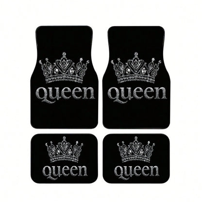 2PCS/4PCS Queen Crown Print Cool Fashion Simple Car Floor Mats, Non-Slip And Stable Without Displacement, Durable And Resistant To Wear, Suitable For All Seasons, Practical Car Interior Decoration Acc