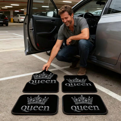 2PCS/4PCS Queen Crown Print Cool Fashion Simple Car Floor Mats, Non-Slip And Stable Without Displacement, Durable And Resistant To Wear, Suitable For All Seasons, Practical Car Interior Decoration Acc