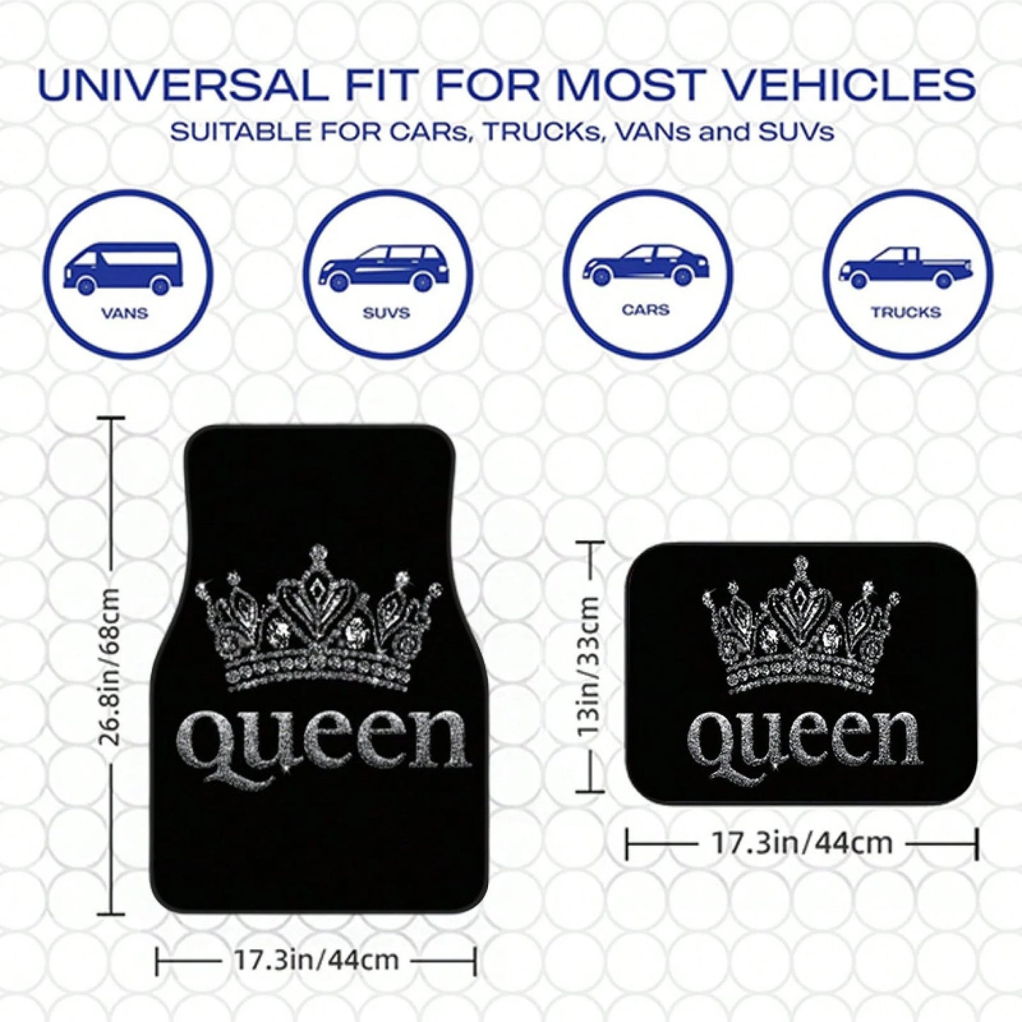 2PCS/4PCS Queen Crown Print Cool Fashion Simple Car Floor Mats, Non-Slip And Stable Without Displacement, Durable And Resistant To Wear, Suitable For All Seasons, Practical Car Interior Decoration Acc