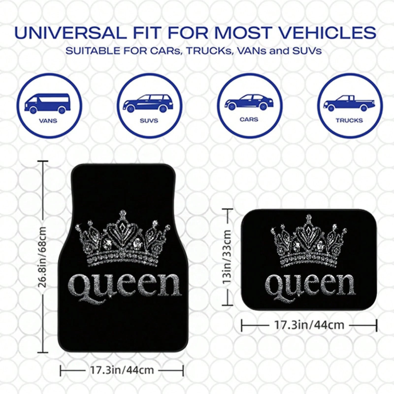 2PCS/4PCS Queen Crown Print Cool Fashion Simple Car Floor Mats, Non-Slip And Stable Without Displacement, Durable And Resistant To Wear, Suitable For All Seasons, Practical Car Interior Decoration Acc