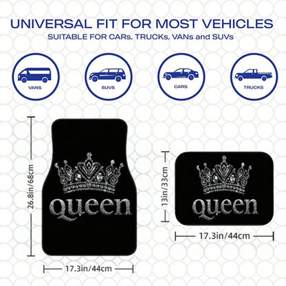 2PCS/4PCS Queen Crown Print Cool Fashion Simple Car Floor Mats, Non-Slip And Stable Without Displacement, Durable And Resistant To Wear, Suitable For All Seasons, Practical Car Interior Decoration Acc