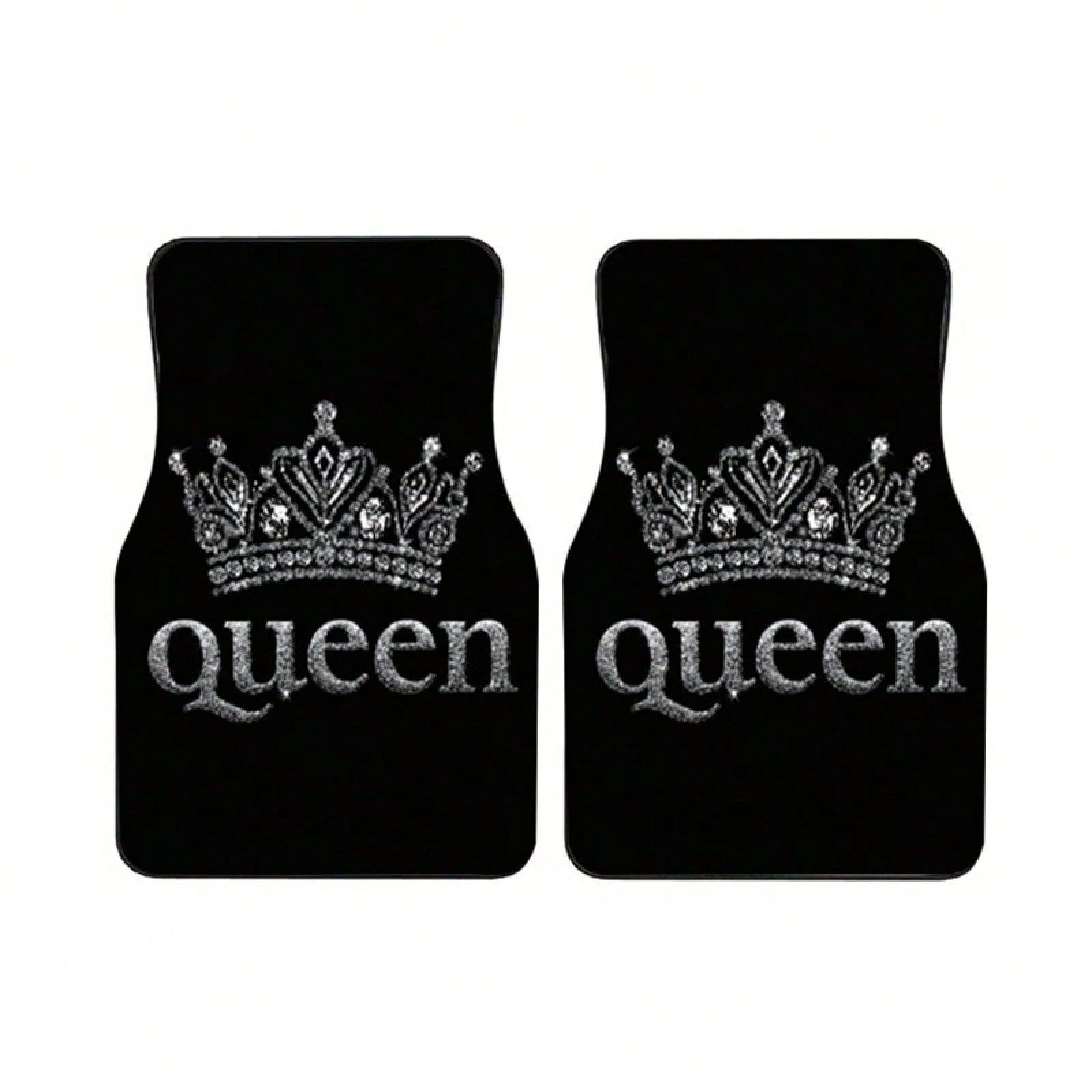 2PCS/4PCS Queen Crown Print Cool Fashion Simple Car Floor Mats, Non-Slip And Stable Without Displacement, Durable And Resistant To Wear, Suitable For All Seasons, Practical Car Interior Decoration Acc
