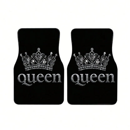 2PCS/4PCS Queen Crown Print Cool Fashion Simple Car Floor Mats, Non-Slip And Stable Without Displacement, Durable And Resistant To Wear, Suitable For All Seasons, Practical Car Interior Decoration Acc