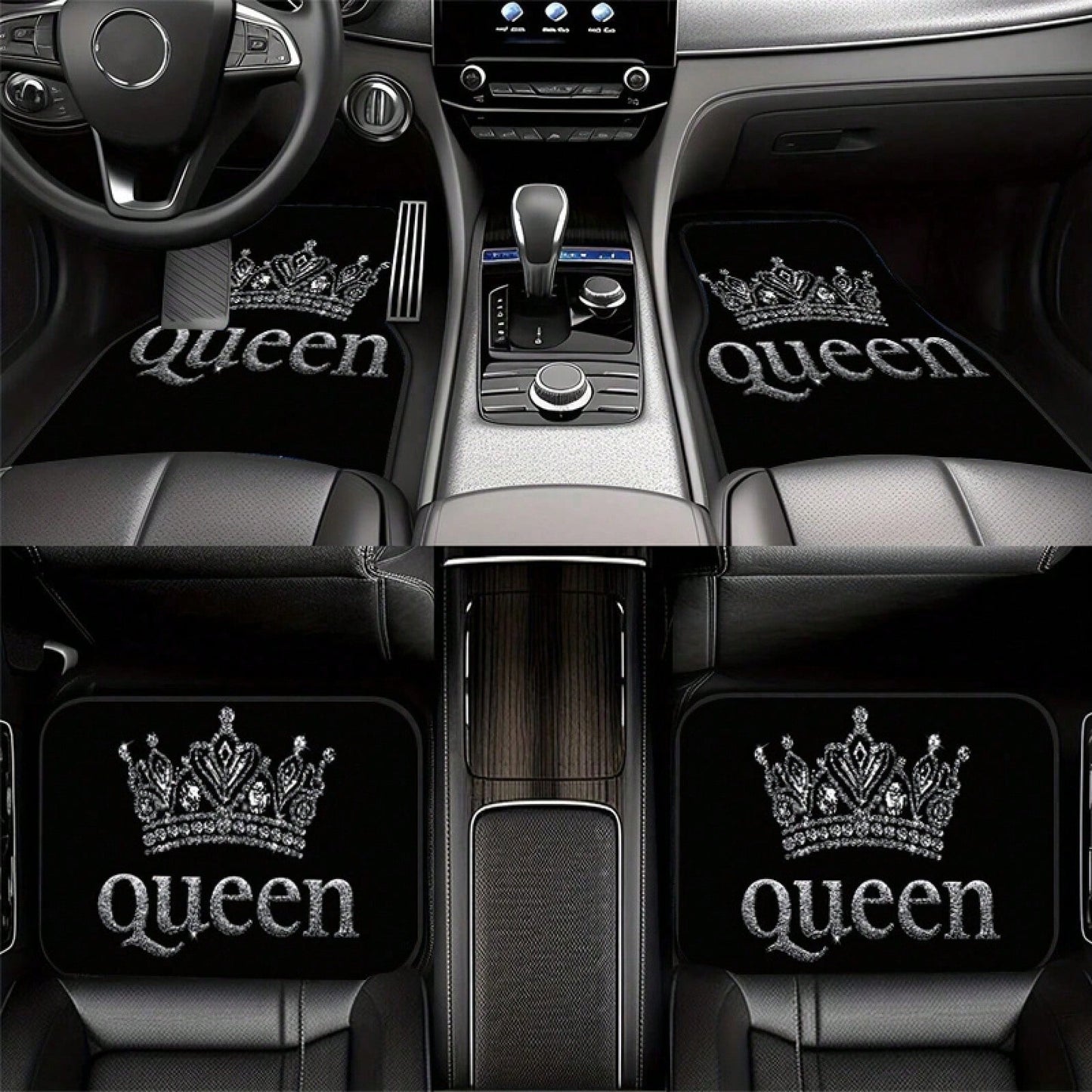 2PCS/4PCS Queen Crown Print Cool Fashion Simple Car Floor Mats, Non-Slip And Stable Without Displacement, Durable And Resistant To Wear, Suitable For All Seasons, Practical Car Interior Decoration Acc