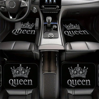 2PCS/4PCS Queen Crown Print Cool Fashion Simple Car Floor Mats, Non-Slip And Stable Without Displacement, Durable And Resistant To Wear, Suitable For All Seasons, Practical Car Interior Decoration Acc