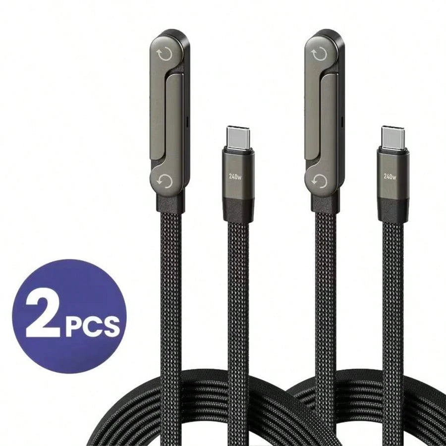 2pcs 90 Degree PD Type-C Fast Charging Data Cable With Phone Stand, Compatible With IPhone 17/16/15, And All Type-C Phones, 240W Fast Charging