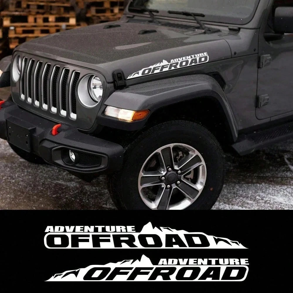 2PCS Adventure Off Road Slogan Car Stickers Off Road Hood Vinyl Decals Car Decor Accessories For Renegade