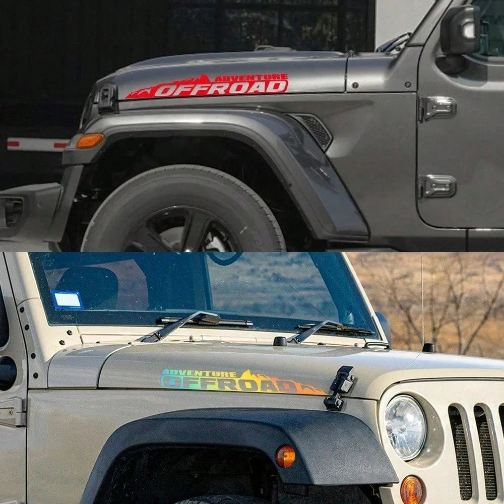 2PCS Adventure Off Road Slogan Car Stickers Off Road Hood Vinyl Decals Car Decor Accessories For Renegade