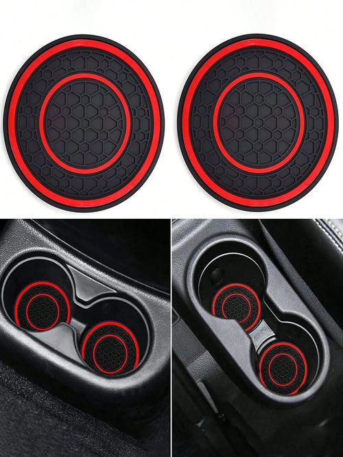 2pcs Anti-Slip Anti-Dust Mat Universal Silicone Car Cup Holder Coaster, Fit Most Vehicles