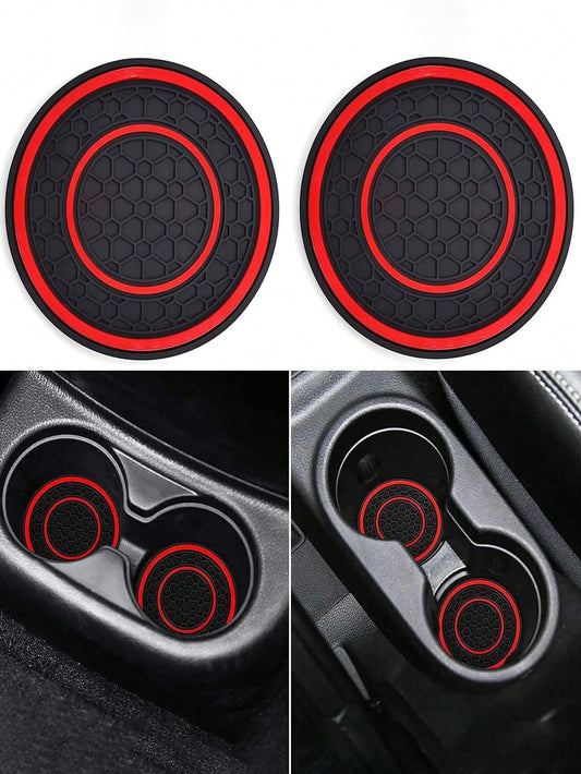 2pcs Anti-Slip Anti-Dust Mat Universal Silicone Car Cup Holder Coaster, Fit Most Vehicles