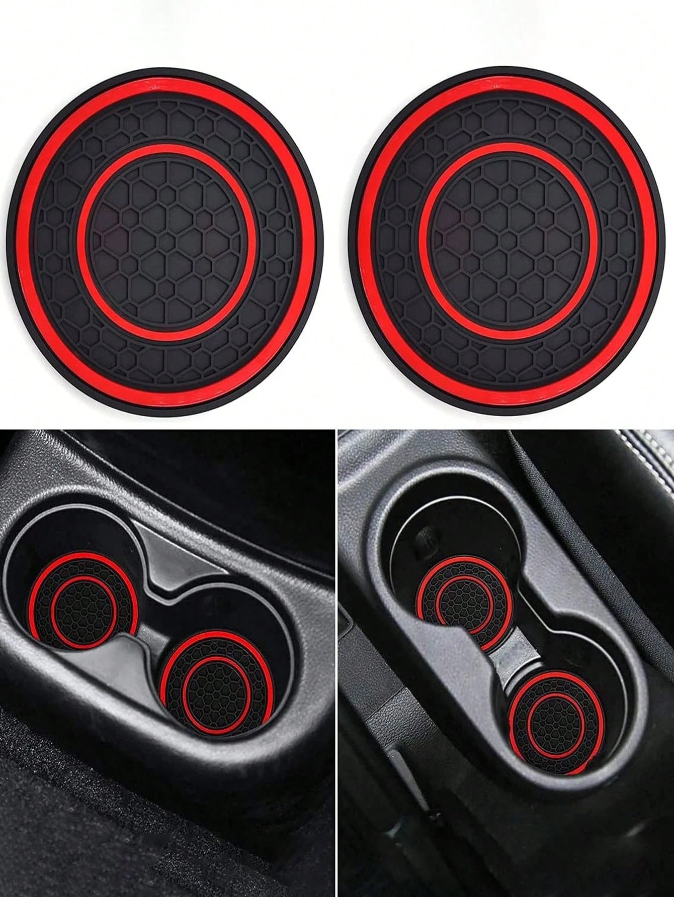 2pcs Anti-Slip Anti-Dust Mat Universal Silicone Car Cup Holder Coaster, Fit Most Vehicles