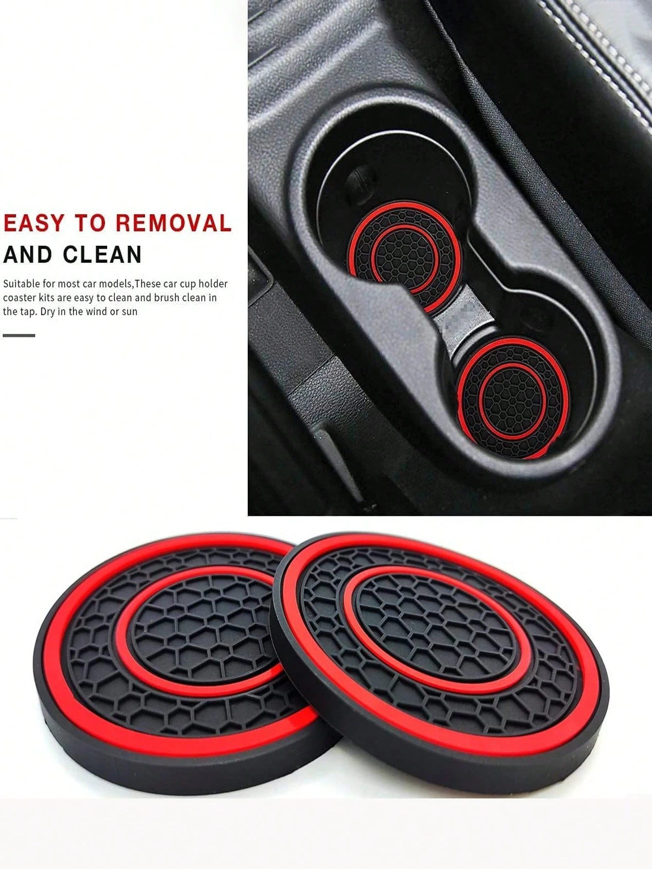2pcs Anti-Slip Anti-Dust Mat Universal Silicone Car Cup Holder Coaster, Fit Most Vehicles