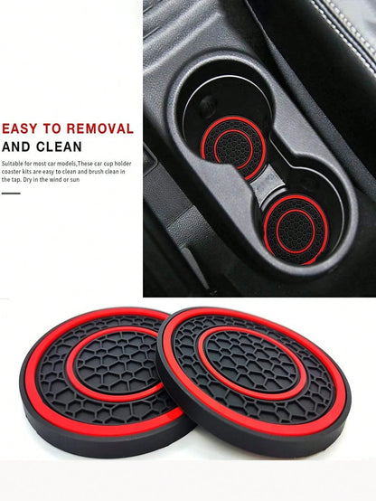 2pcs Anti-Slip Anti-Dust Mat Universal Silicone Car Cup Holder Coaster, Fit Most Vehicles