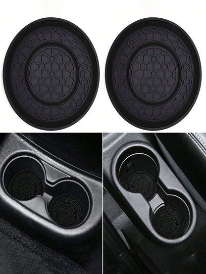 2pcs Anti-Slip Anti-Dust Mat Universal Silicone Car Cup Holder Coaster, Fit Most Vehicles