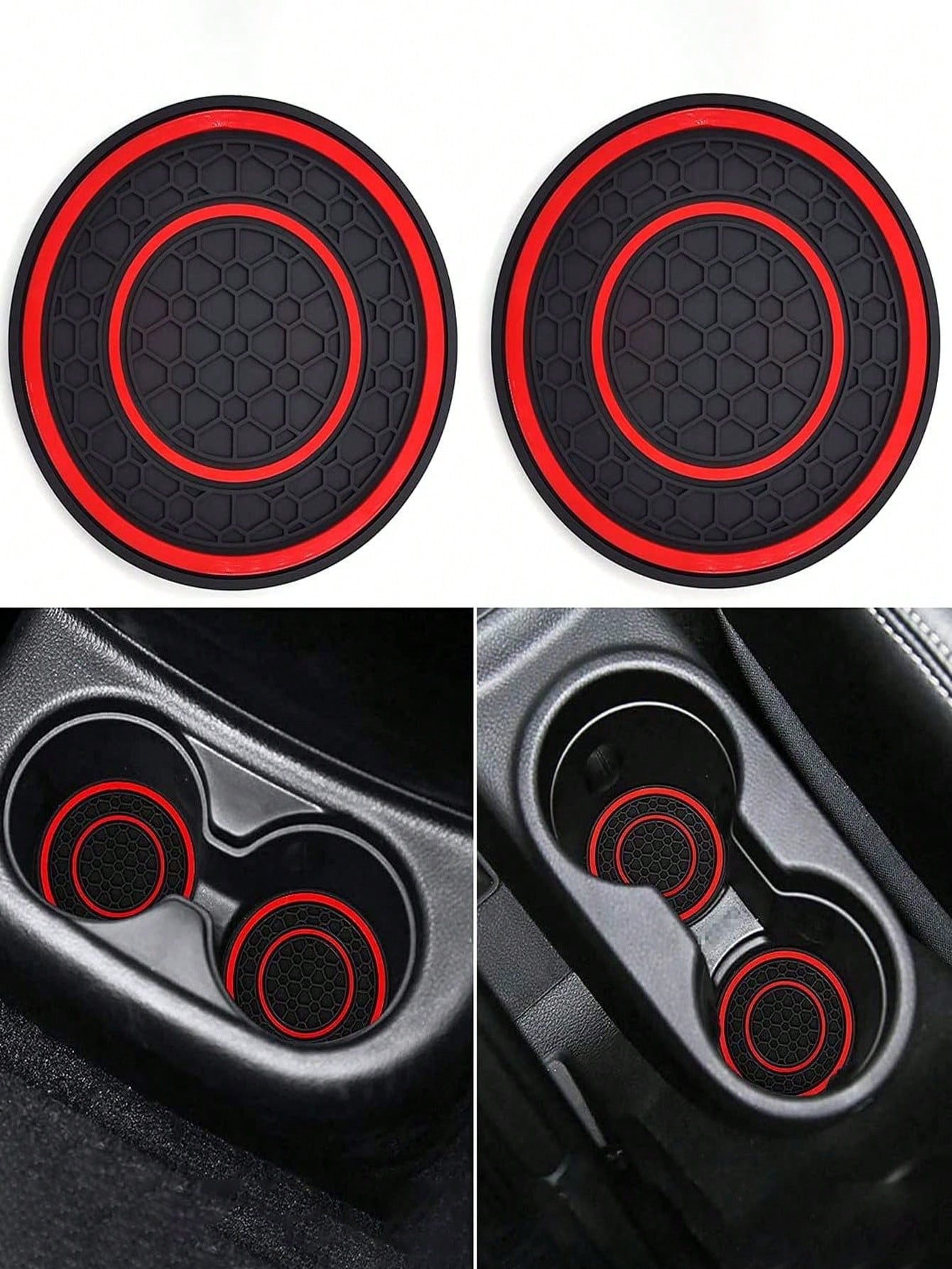2pcs Anti-Slip Anti-Dust Mat Universal Silicone Car Cup Holder Coaster, Fit Most Vehicles