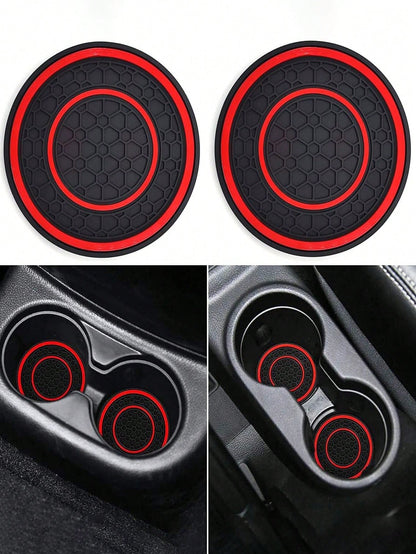 2pcs Anti-Slip Anti-Dust Mat Universal Silicone Car Cup Holder Coaster, Fit Most Vehicles
