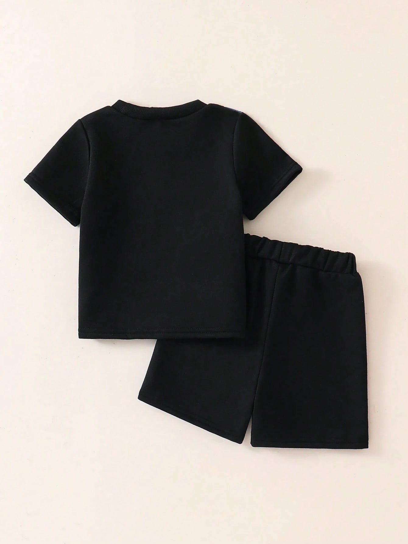 2pcs Baby Boy Summer Casual Patchwork Black Top And Patchwork Shorts Set