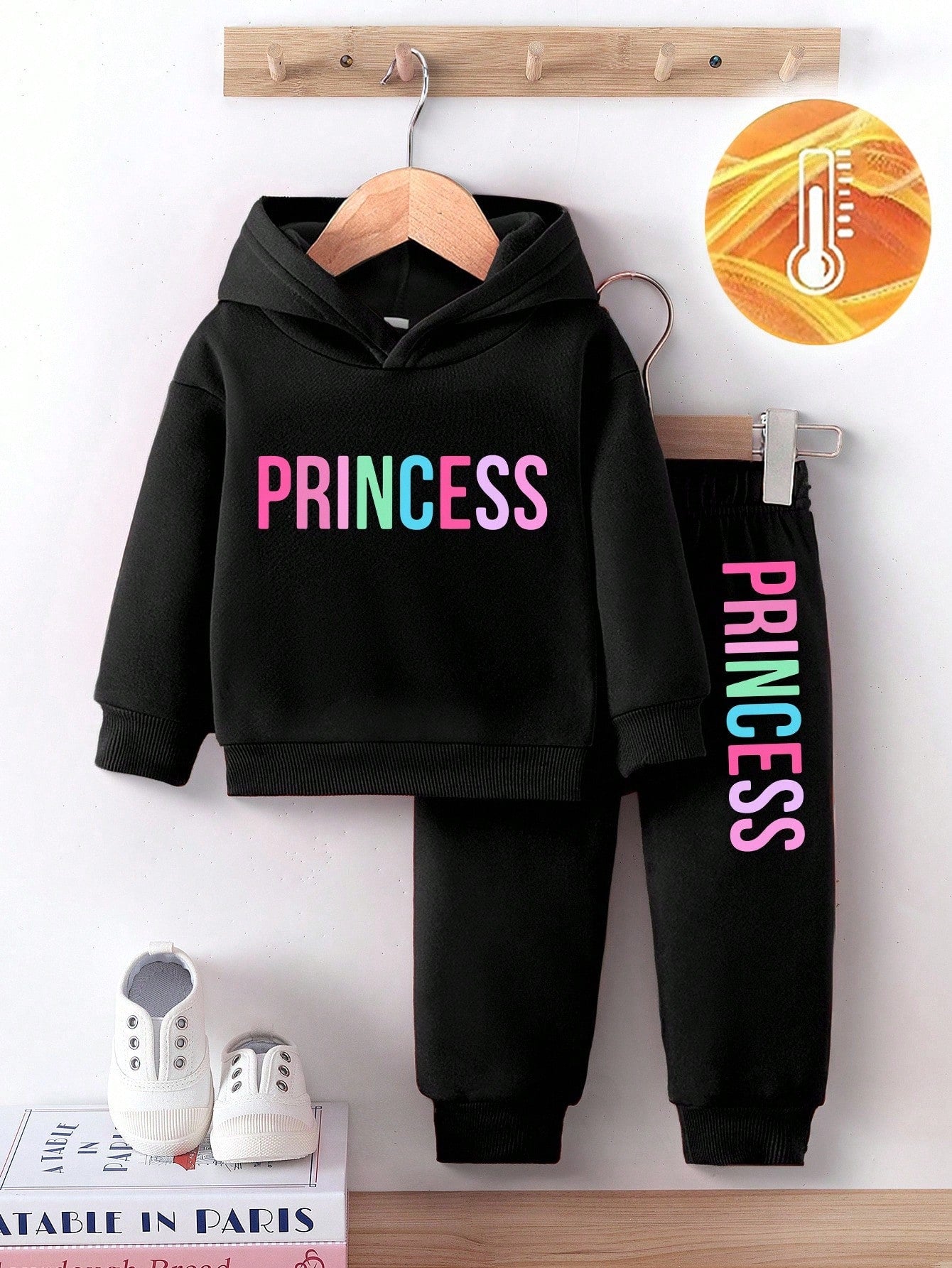 2pcs Baby Girl Casual Fashion Letter Print Fleece Hoodie Sweatshirt And Pants Set, Autumn/Winter;2pcs Colorful""Princess""Letter Graphic Cute Fall
