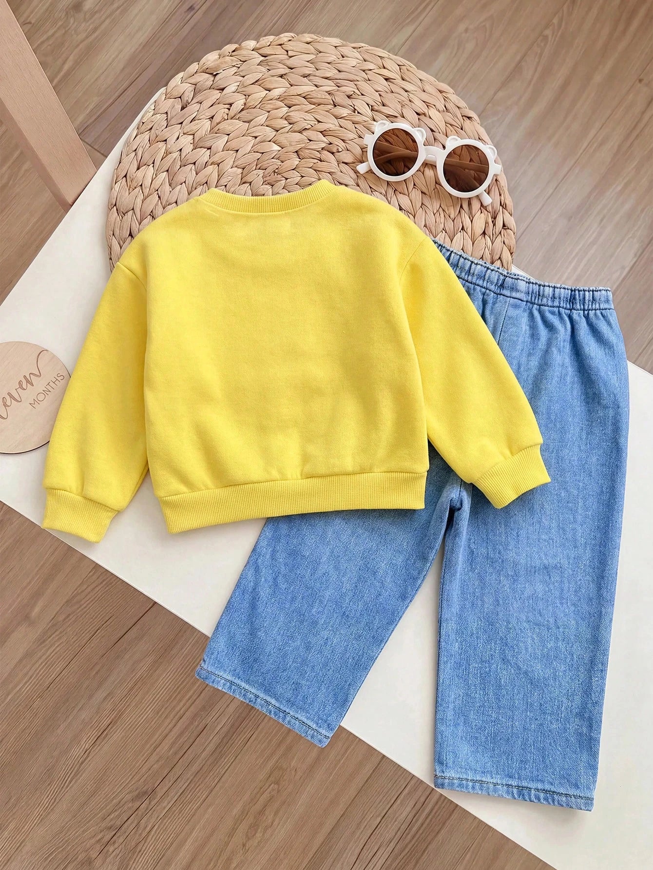 2pcs Baby Girl Floral Pattern Knit Soft Crew Neck Long Sleeve Sweatshirt And Long Autumn Pants Set