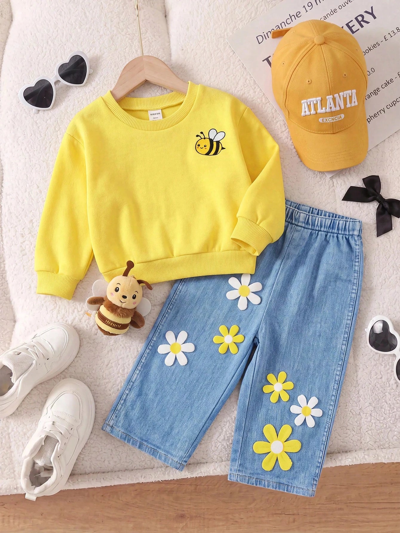 2pcs Baby Girl Floral Pattern Knit Soft Crew Neck Long Sleeve Sweatshirt And Long Autumn Pants Set