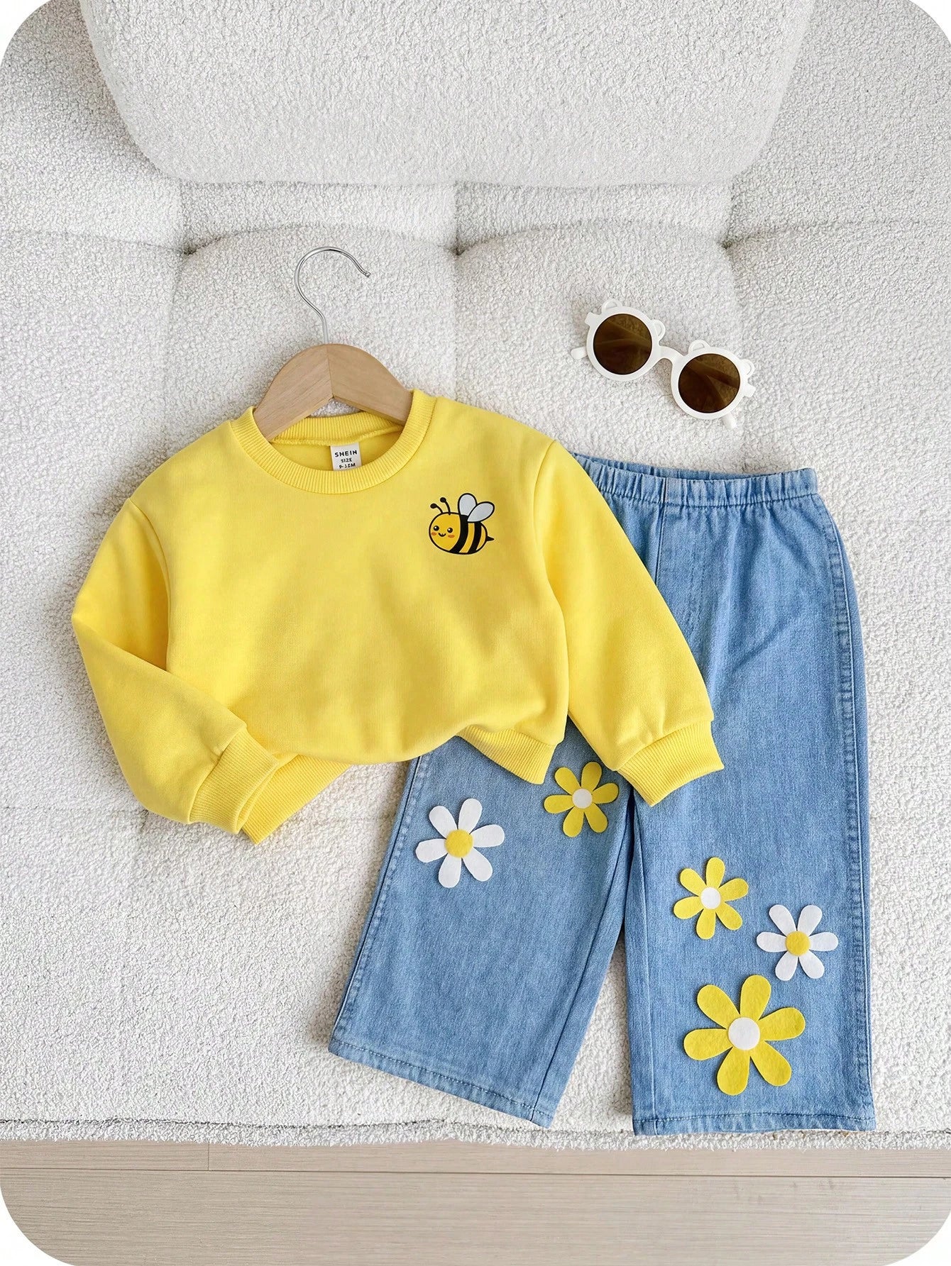 2pcs Baby Girl Floral Pattern Knit Soft Crew Neck Long Sleeve Sweatshirt And Long Autumn Pants Set