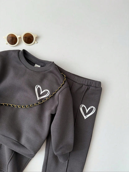 2pcs Baby Girl Floral Pattern Knit Soft Crew Neck Long Sleeve Sweatshirt And Long Autumn Pants Set