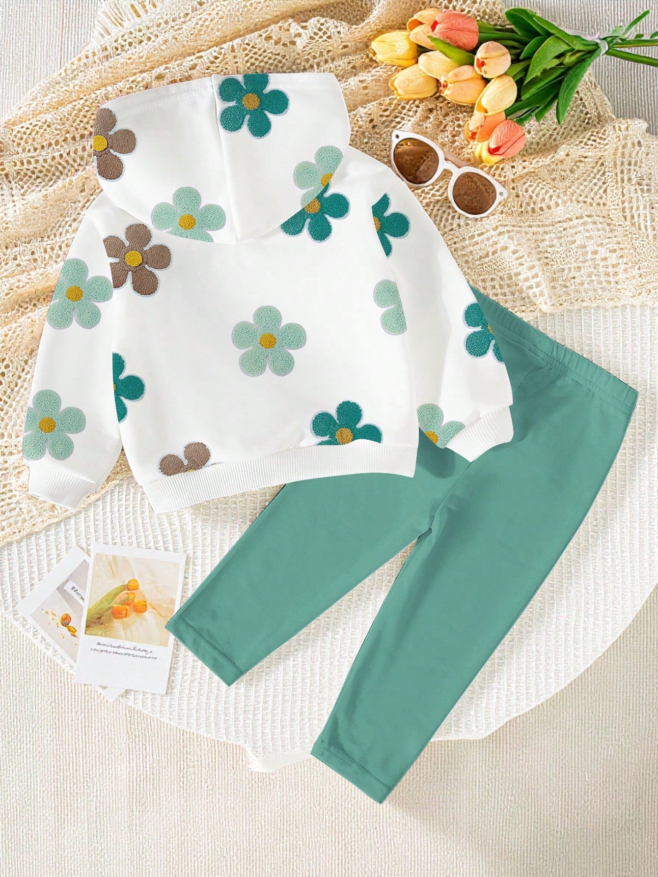 2pcs Baby Girls Casual Cute Allover Floral Print Hoodie Sweatshirt And Leggings Set, Adorable & Sweet For Daily And Outdoor Wear, Autumn/Winter