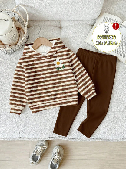 2pcs Baby Girls Casual Cute Allover Floral Print Hoodie Sweatshirt And Leggings Set, Adorable & Sweet For Daily And Outdoor Wear, Autumn/Winter