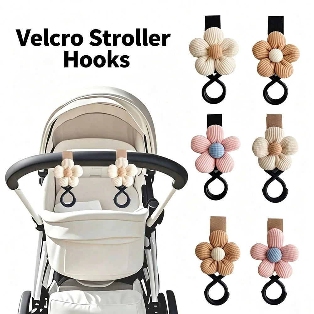 2pcs Baby Stroller Flower Hook, Magic Tape Hook, Bag Storage Hook, Baby Stroller Hook Accessory Suitable For Daily And Outing Use