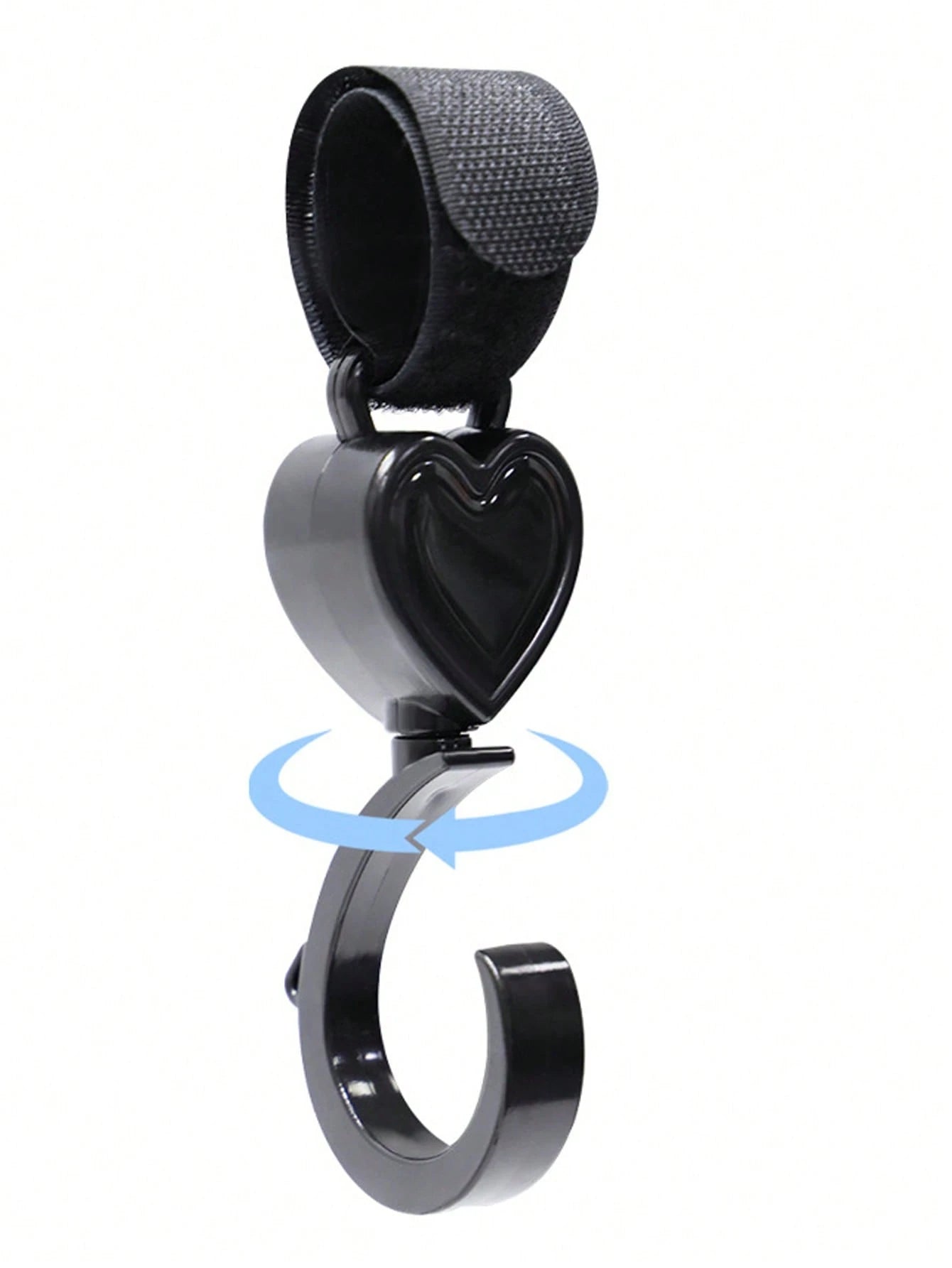 2pcs Black Baby Stroller Hooks: Rotatable And Large-Sized, Convenient For Hanging On Strollers To Carry Bags Hands-Free. With Heart-Shaped Design.