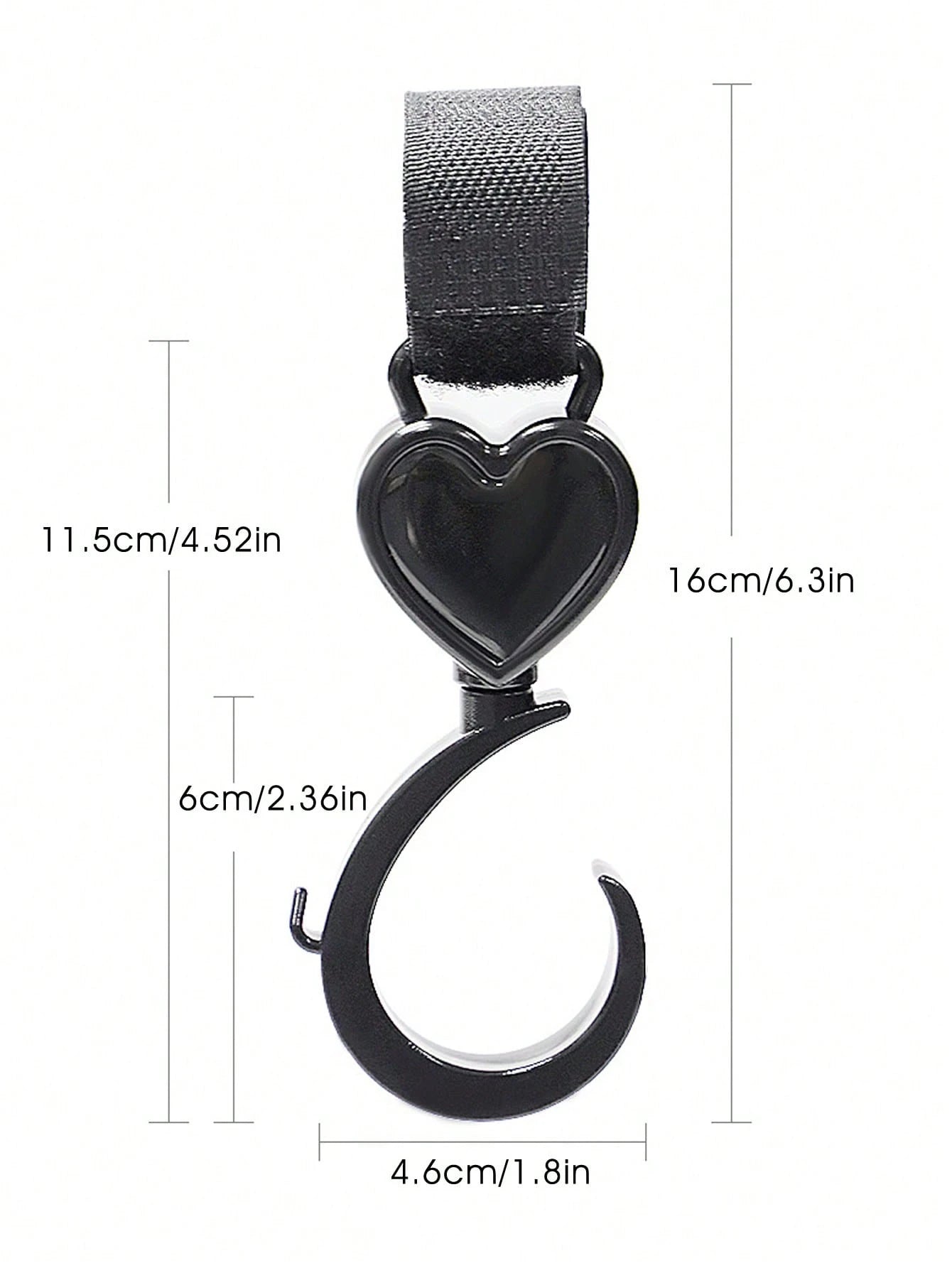 2pcs Black Baby Stroller Hooks: Rotatable And Large-Sized, Convenient For Hanging On Strollers To Carry Bags Hands-Free. With Heart-Shaped Design.