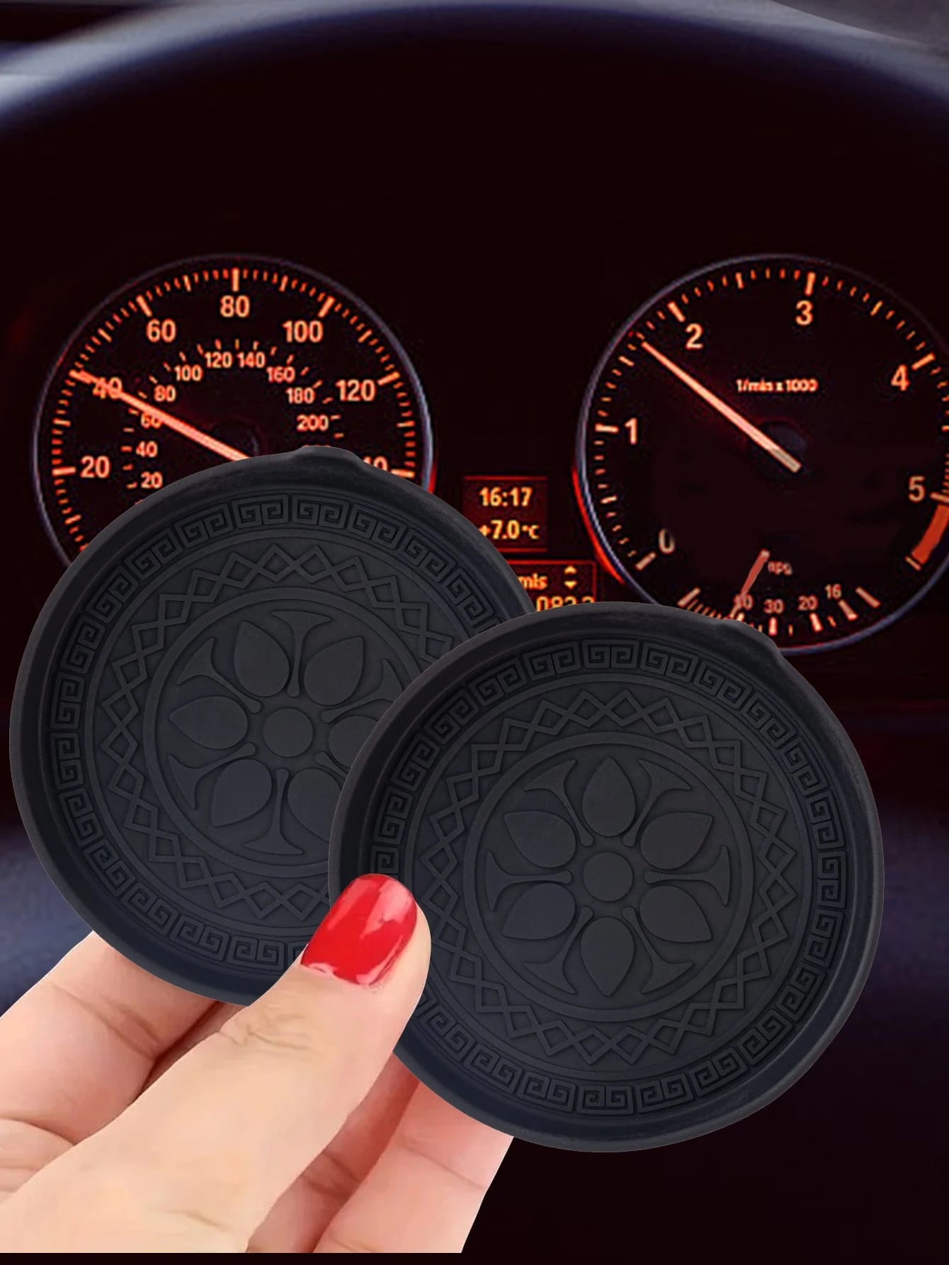 2pcs Black Circular Textured Silicone Cup Holders, Universal Anti-Slip Anti-Spill Anti-Dust Car Interior Accessories Suitable For Toyota And Vehicles